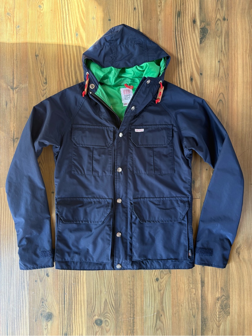 Topo Designs Navy Hooded Field Jacket with Green Lining